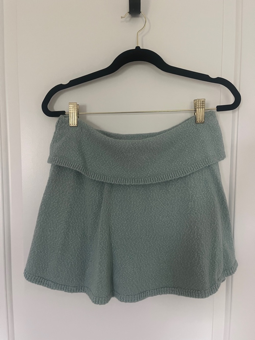 Free People Beach Soft Knit Fold-Over Waist Skort in Seafoam